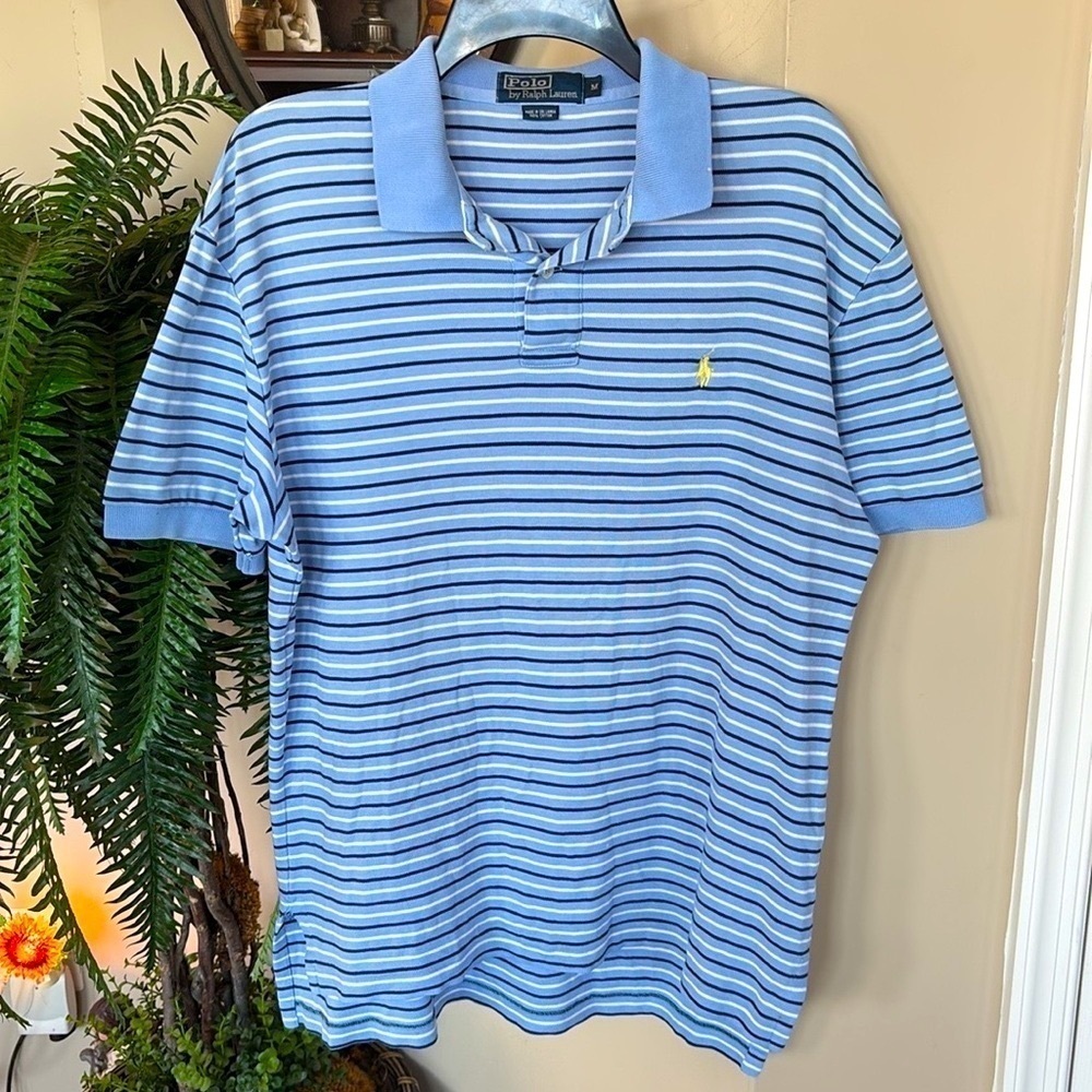Polo Ralph Lauren Blue Striped Short Sleeved Polo Shirt Golf Embroidered Pony